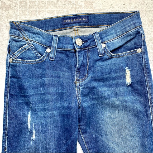 Rock & Republic Kasandra Jeans 2 M Blue Distressed Bootcut Denim - Picture 3 of 9